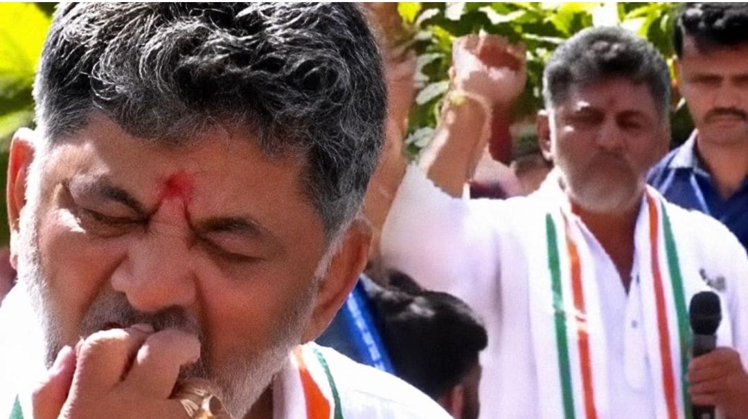 Karnataka CM Shivakumar tosses half-eaten apple into crowd, BJP’s ‘public doesn’t beg’ retort